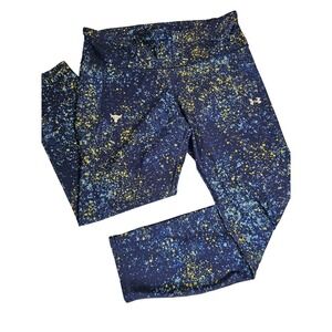 Under Armour Project Rock HeatGear Splatter Leggings Navy Yellow Womens XL